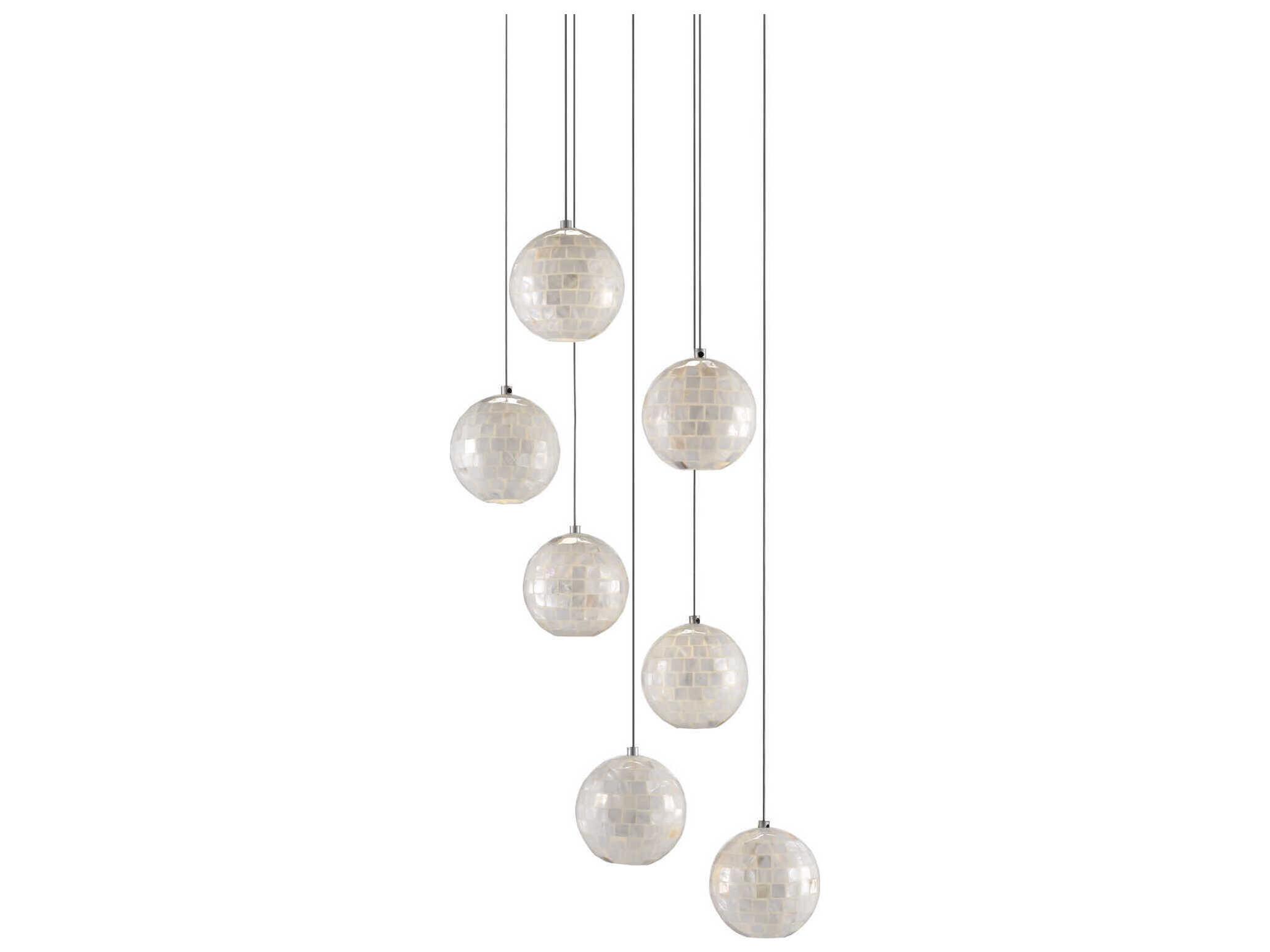 Currey & Company Finhorn 7-Light Painted Silver Pearl Globe Pendant