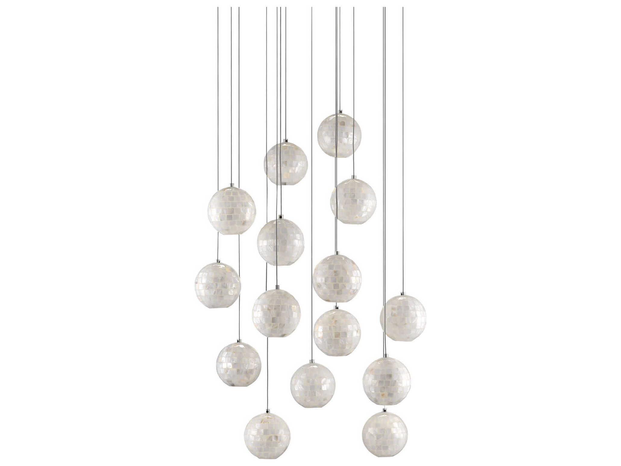 Currey & Company Finhorn 15-Light Painted Silver Pearl Globe Pendant
