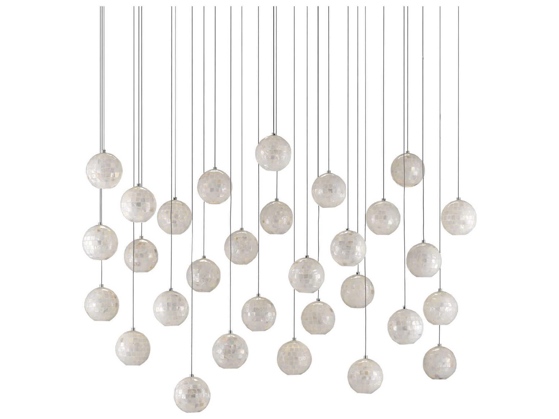 Currey & Company Finhorn 30-Light Painted Silver Pearl Globe Island Pendant