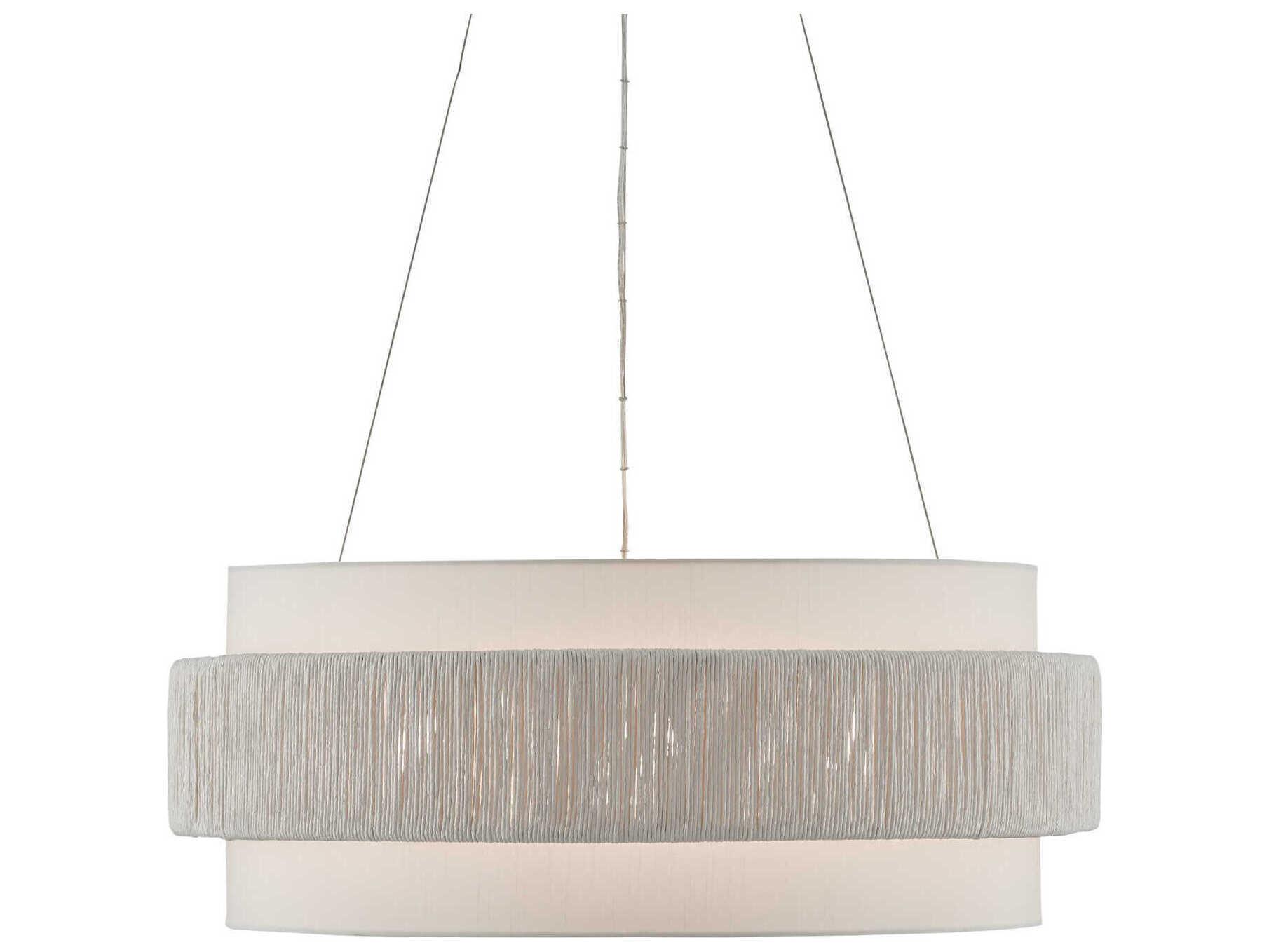 Currey & Company Rousham 6-Light Beige Sugar White Drum Pendant