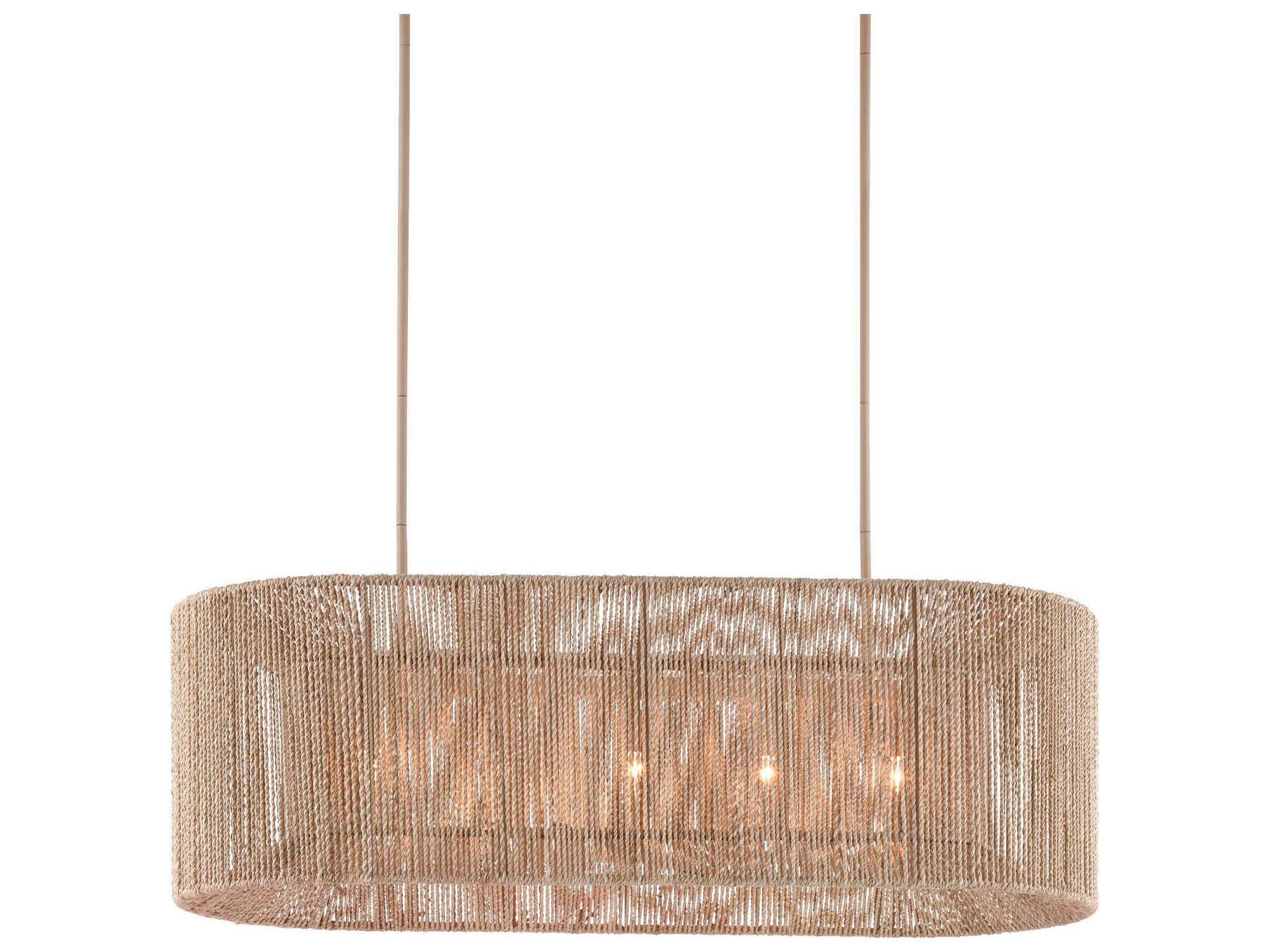 Currey & Company Mereworth 5-Light Natural Rope Beige Brown Linear Island Pendant