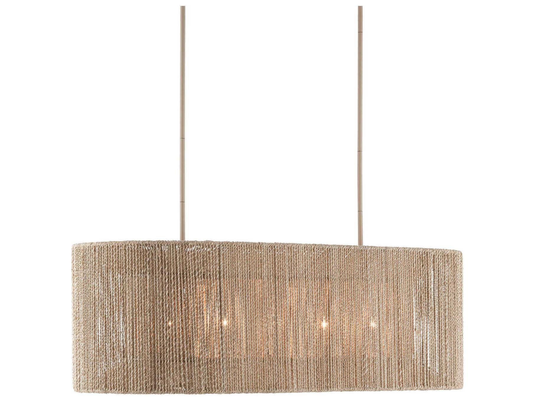 Currey & Company Mereworth 5-Light Natural Rope Beige Brown Linear Island Pendant
