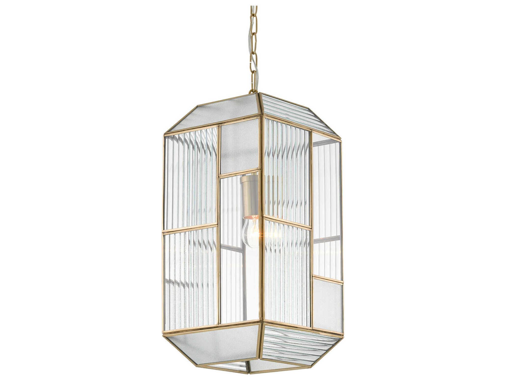 Currey & Company Bardoplh 1-Light Brass Antique Clear Glass Geometric Mini Pendant