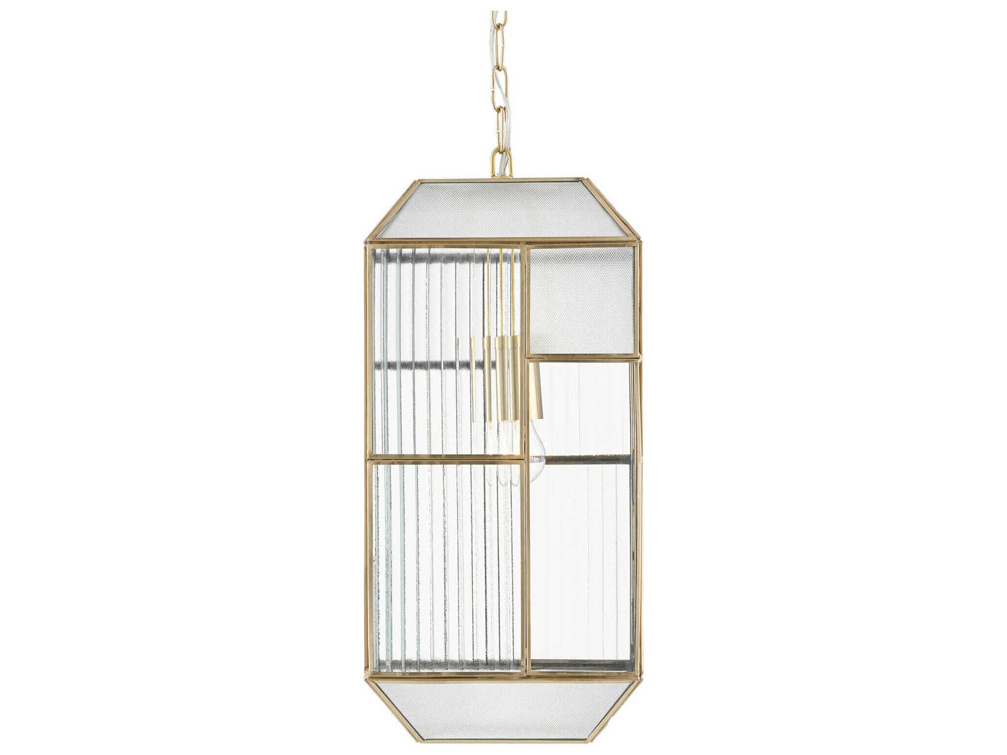 Currey & Company Bardoplh 1-Light Brass Antique Clear Glass Geometric Mini Pendant