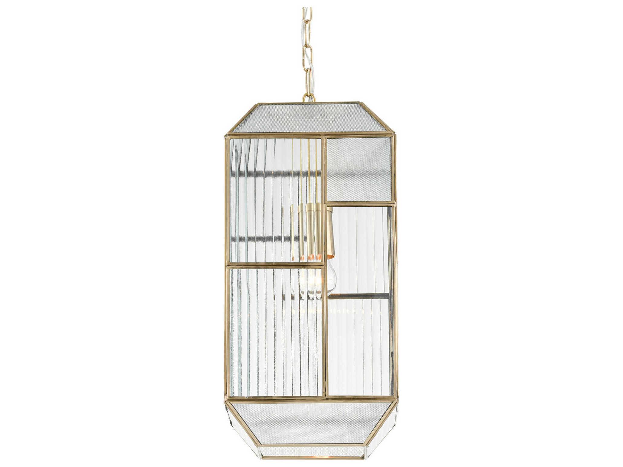 Currey & Company Bardoplh 1-Light Brass Antique Clear Glass Geometric Mini Pendant