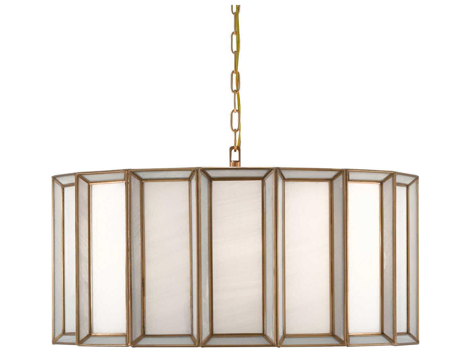 Currey & Company Daze 3-Light Antique Brass White Glass Drum Pendant