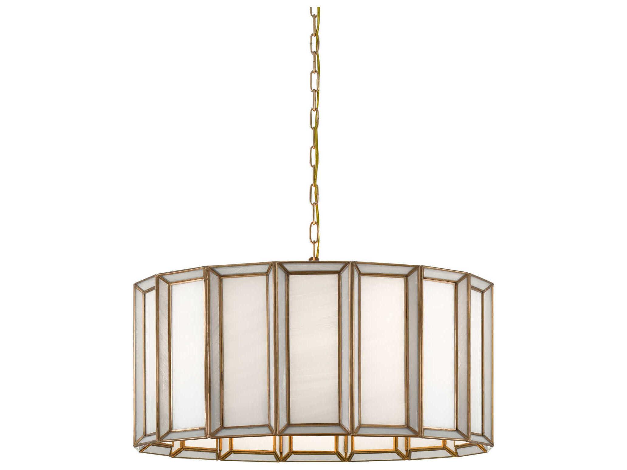 Currey & Company Daze 3-Light Antique Brass White Glass Drum Pendant