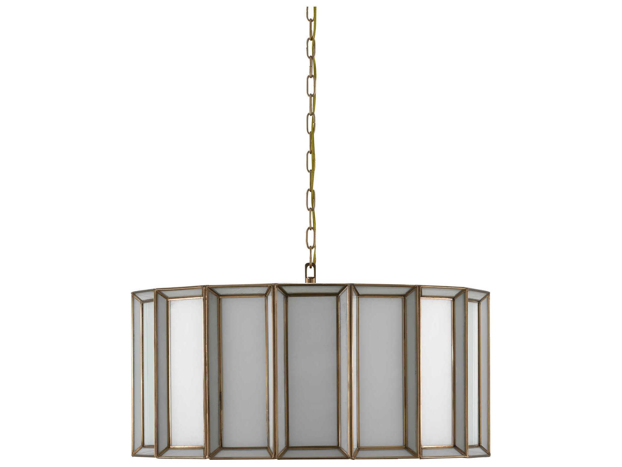 Currey & Company Daze 3-Light Antique Brass White Glass Drum Pendant