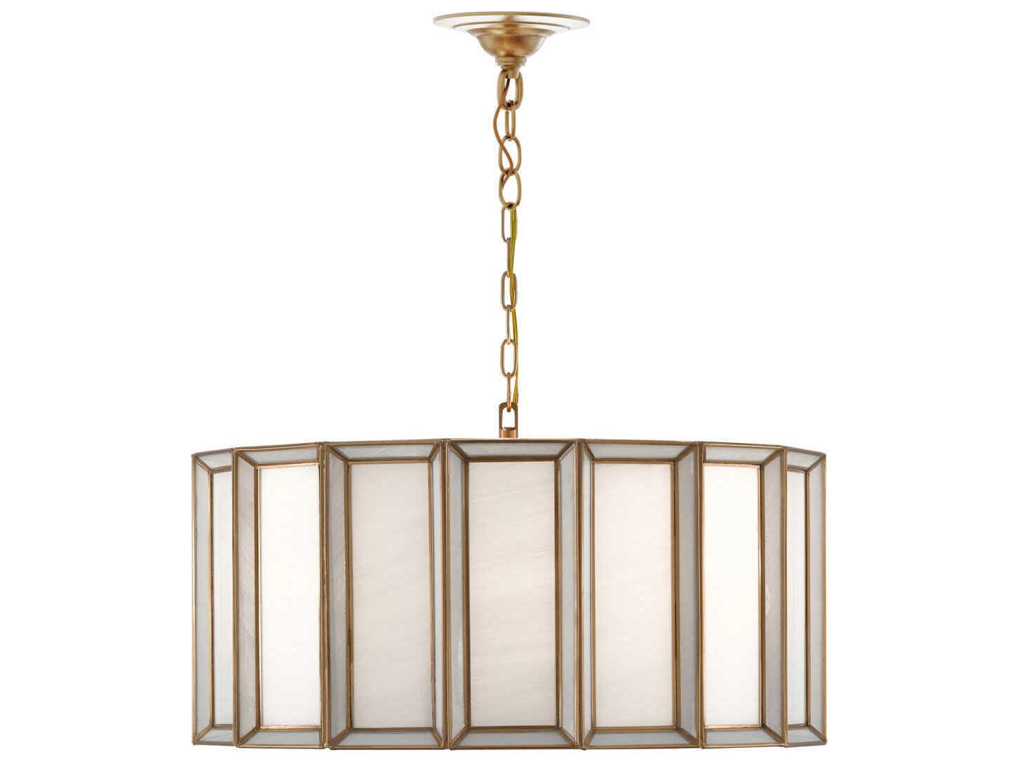 Currey & Company Daze 3-Light Antique Brass White Glass Drum Pendant