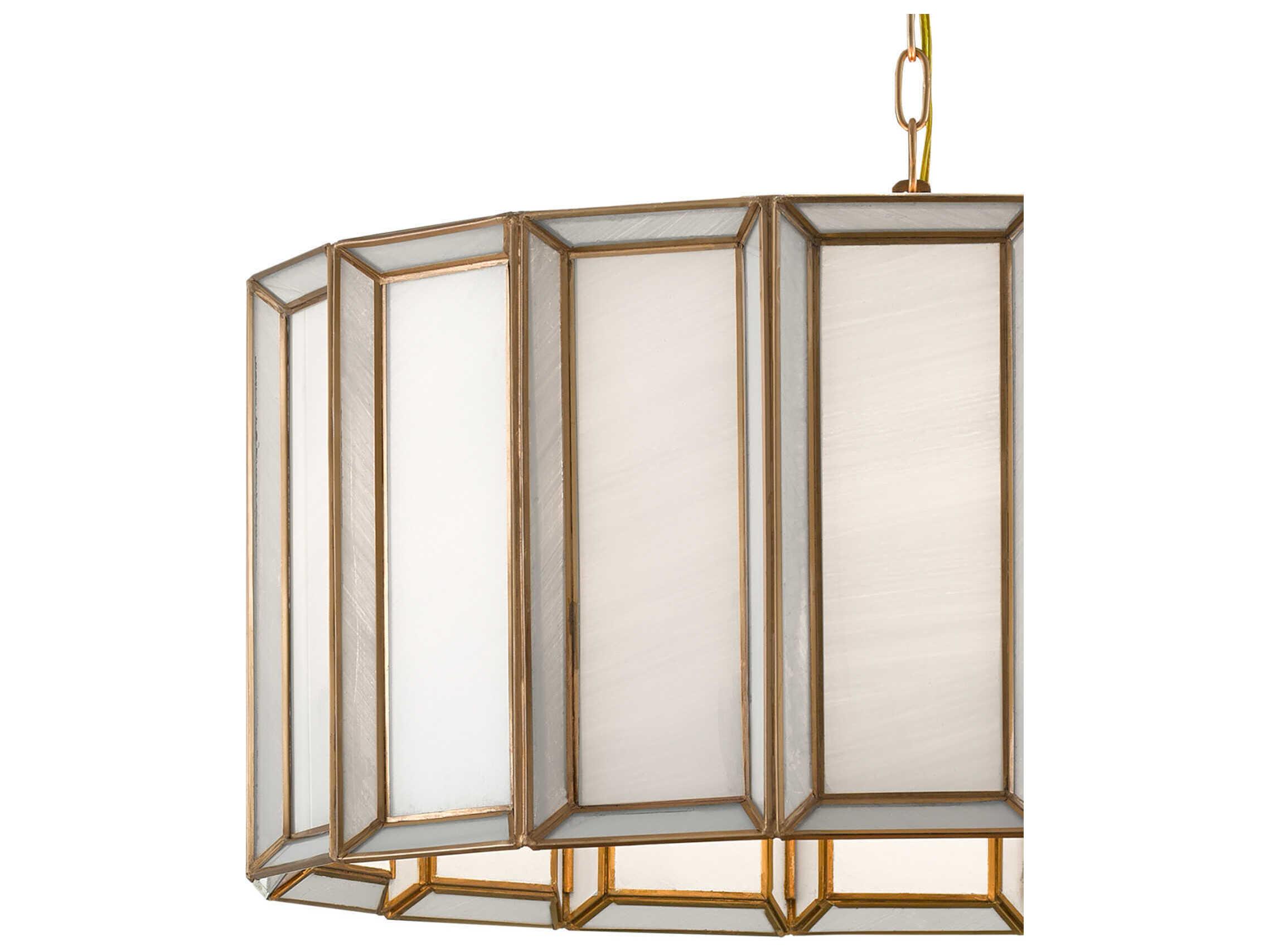 Currey & Company Daze 3-Light Antique Brass White Glass Drum Pendant