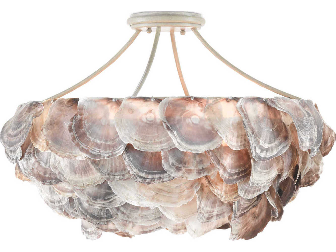 Currey & Company Seahouse 6-Light Smokewood Natural Shell Gray Semi Flush Mount