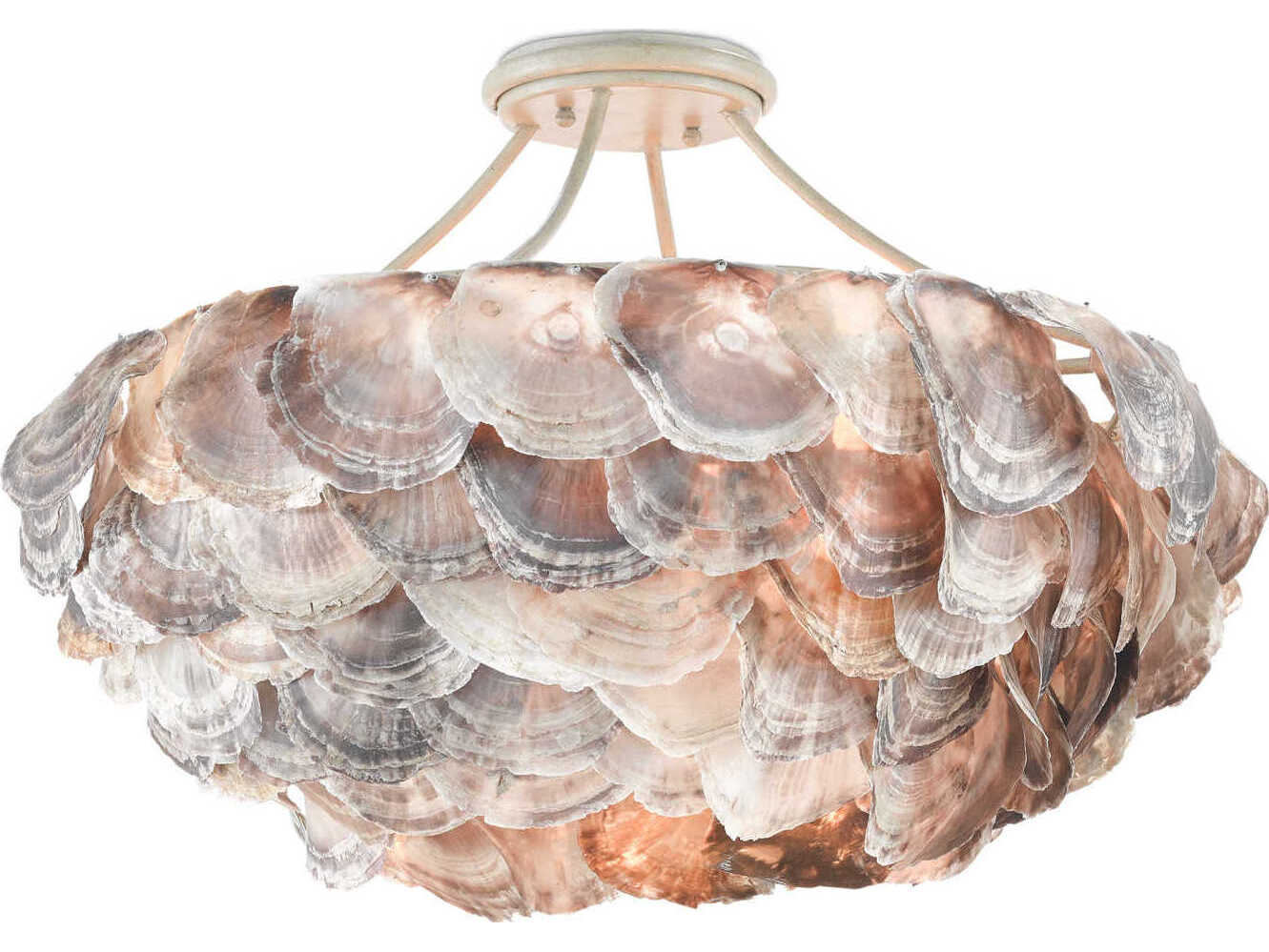Currey & Company Seahouse 6-Light Smokewood Natural Shell Gray Semi Flush Mount
