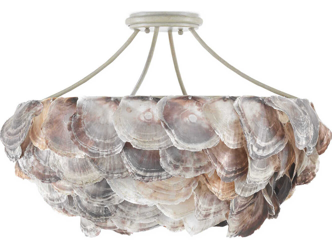 Currey & Company Seahouse 6-Light Smokewood Natural Shell Gray Semi Flush Mount