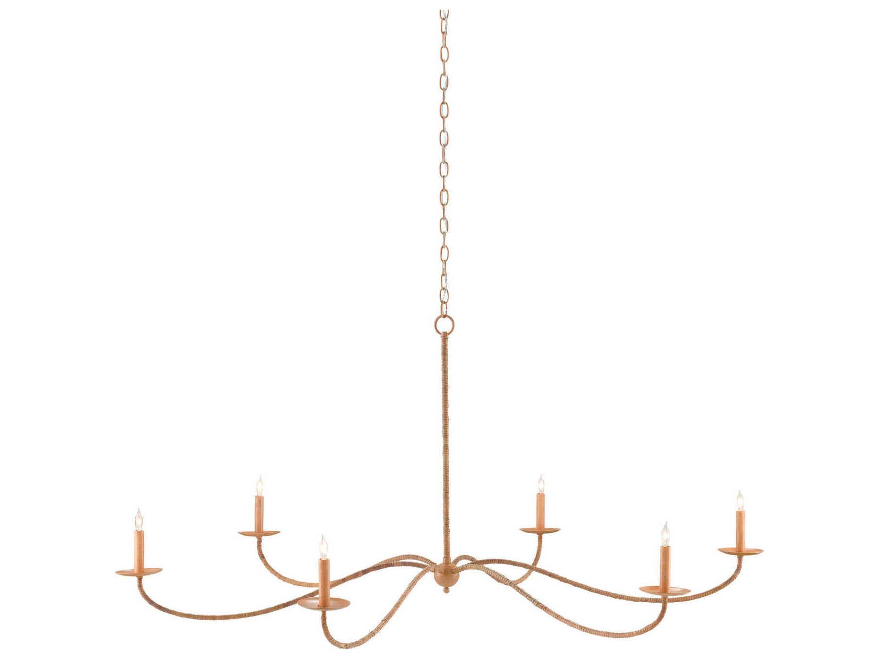 Currey & Company Saxon 6-Light Painted Rattan Natural Brown Candelabra Chandelier