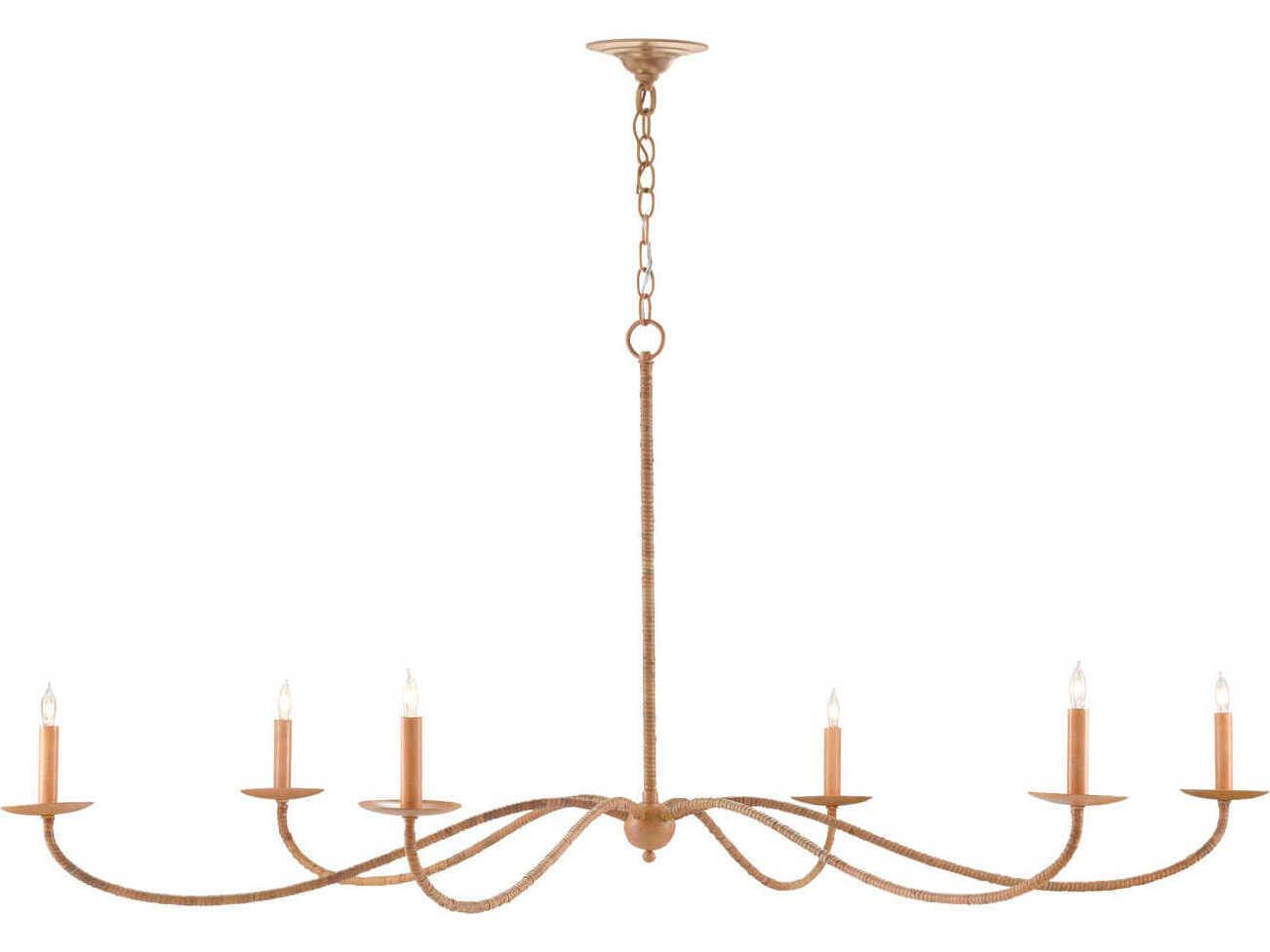 Currey & Company Saxon 6-Light Painted Rattan Natural Brown Candelabra Chandelier