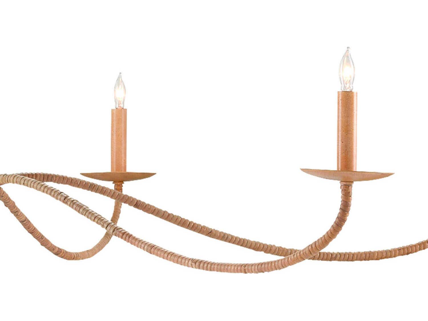 Currey & Company Saxon 6-Light Painted Rattan Natural Brown Candelabra Chandelier