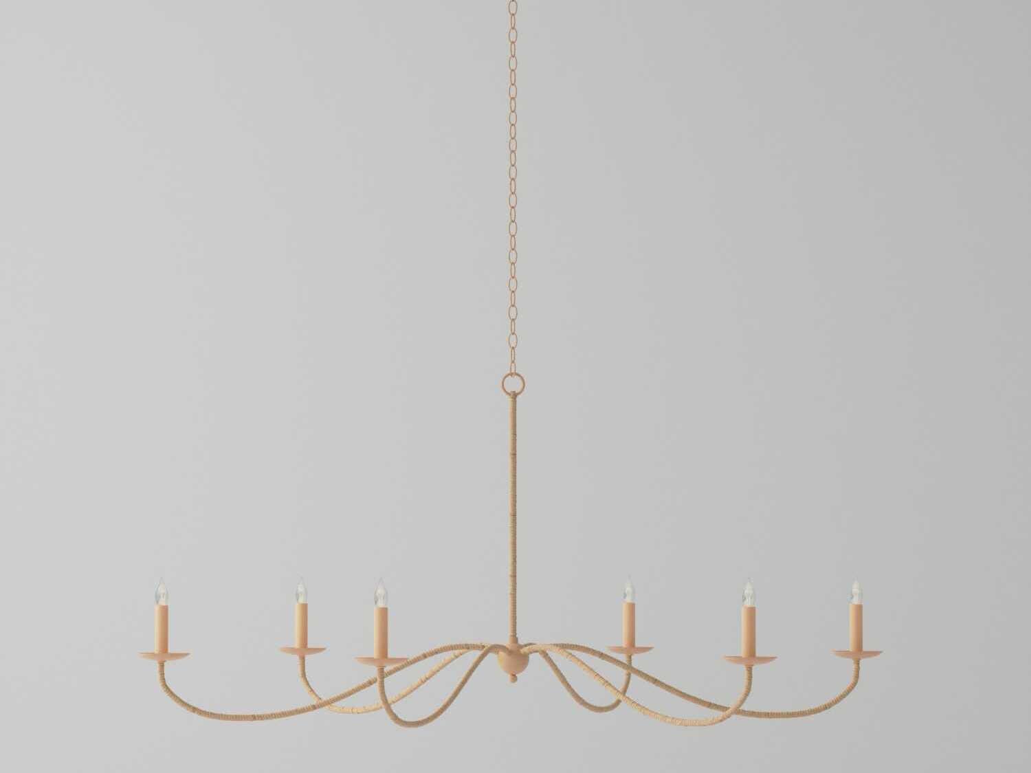 Currey & Company Saxon 6-Light Painted Rattan Natural Brown Candelabra Chandelier