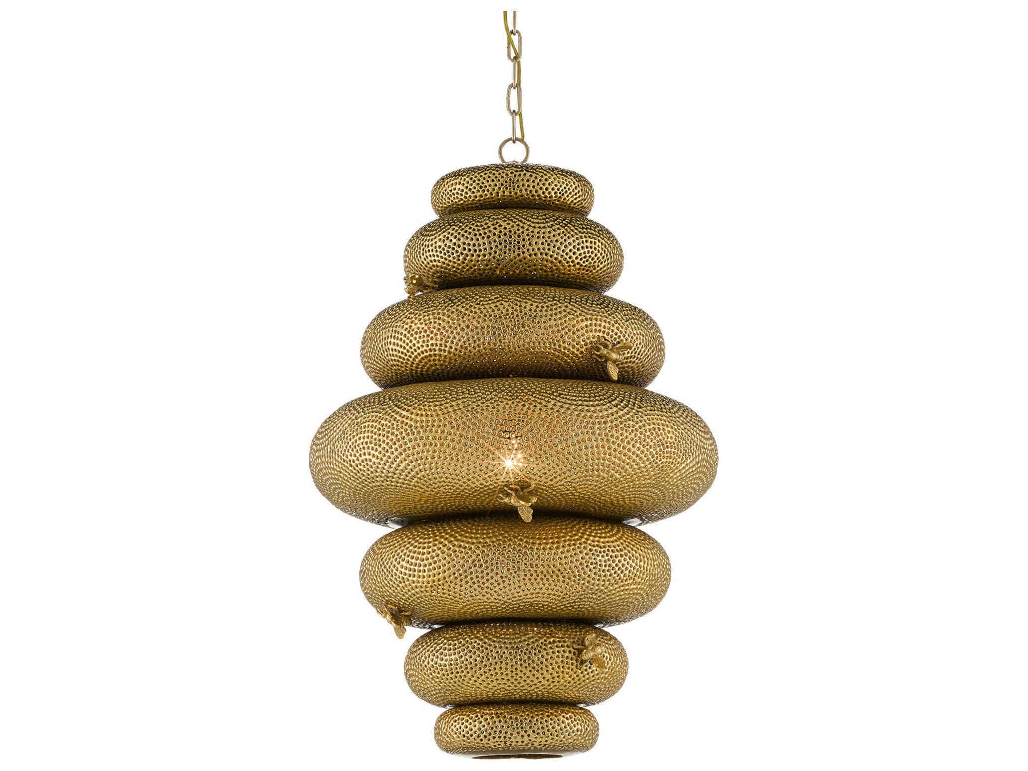 Currey & Company Sasha Bikoff 1-Light Antique Brass Pendant