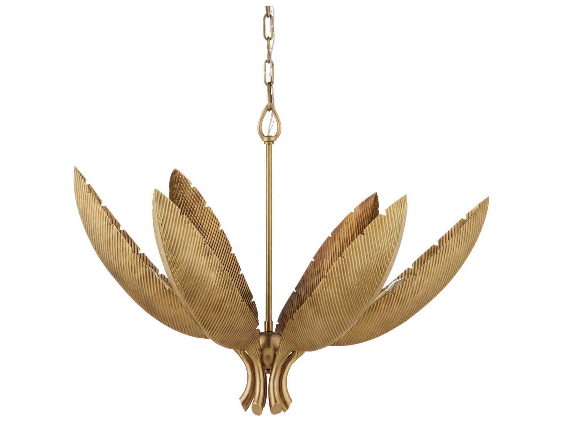 Currey & Company Bird of Paradise 6-Light Antique Brass Pendant