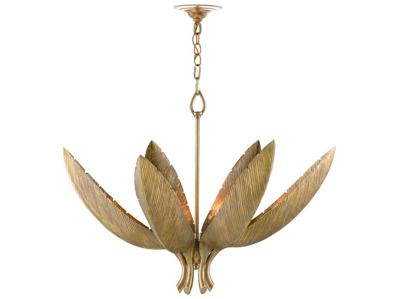 Currey & Company Bird of Paradise 6-Light Antique Brass Pendant