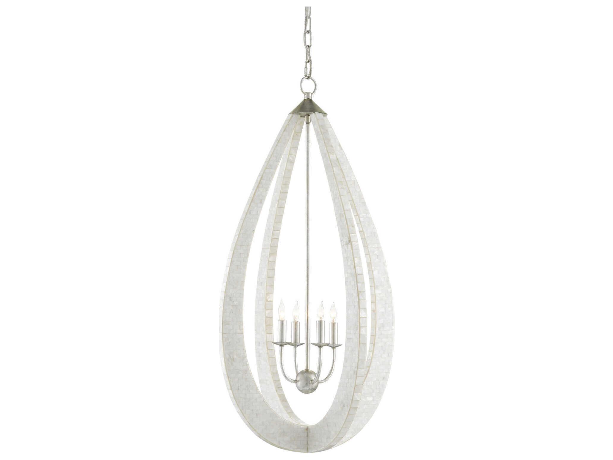 Currey & Company Arietta 4-Light White Pearl Silver Leaf Chandelier