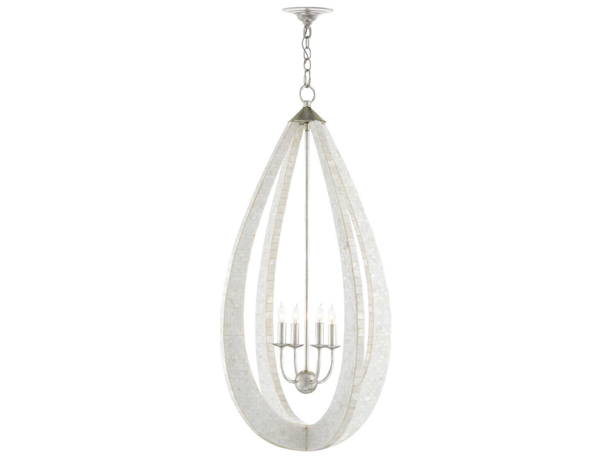 Currey & Company Arietta 4-Light White Pearl Silver Leaf Chandelier