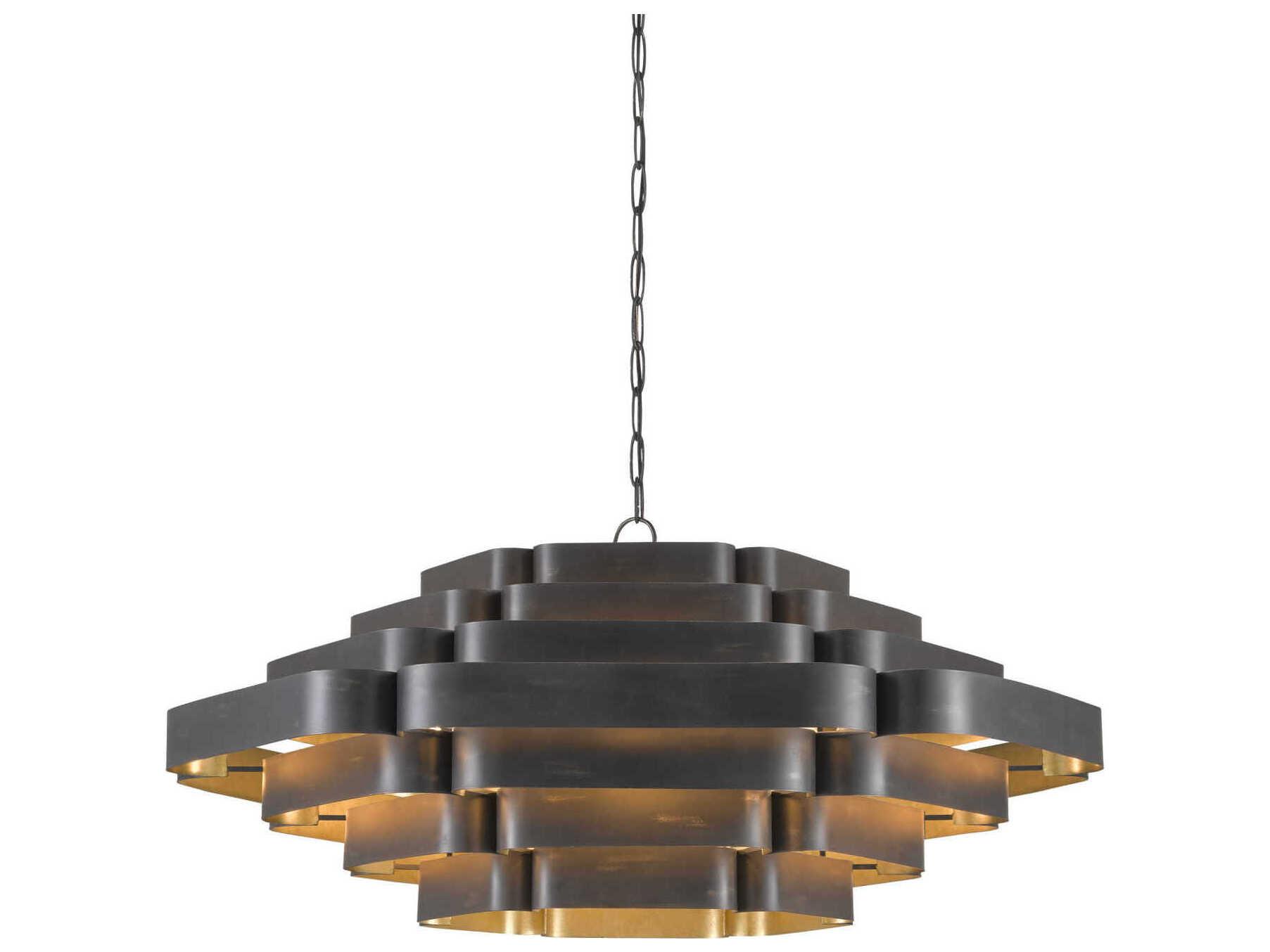 Currey & Company Bailey 6-Light French Black Contemporary Gold Leaf Pendant
