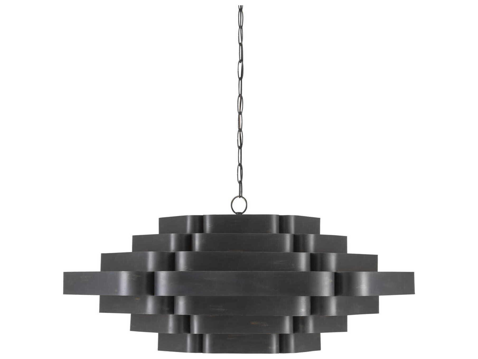 Currey & Company Bailey 6-Light French Black Contemporary Gold Leaf Pendant