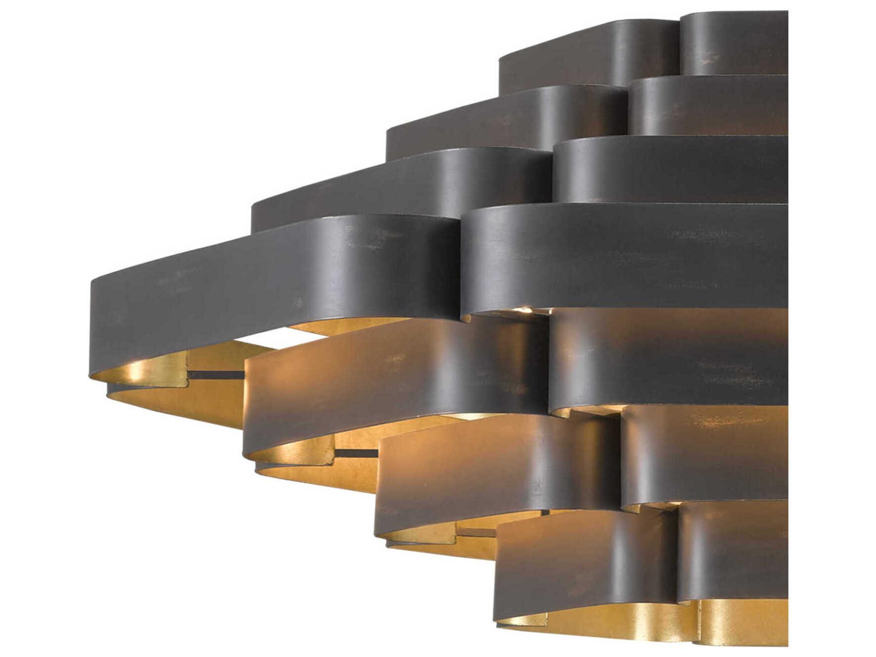 Currey & Company Bailey 6-Light French Black Contemporary Gold Leaf Pendant