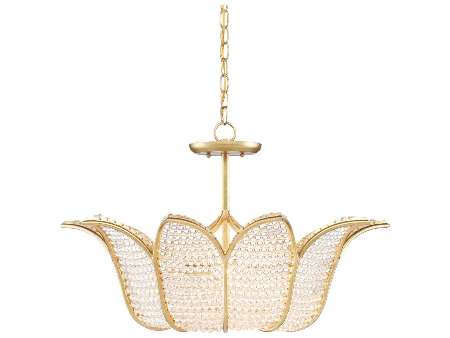 Currey & Company Bebe 3-Light Contemporary Gold Leaf Clear Glass Pendant