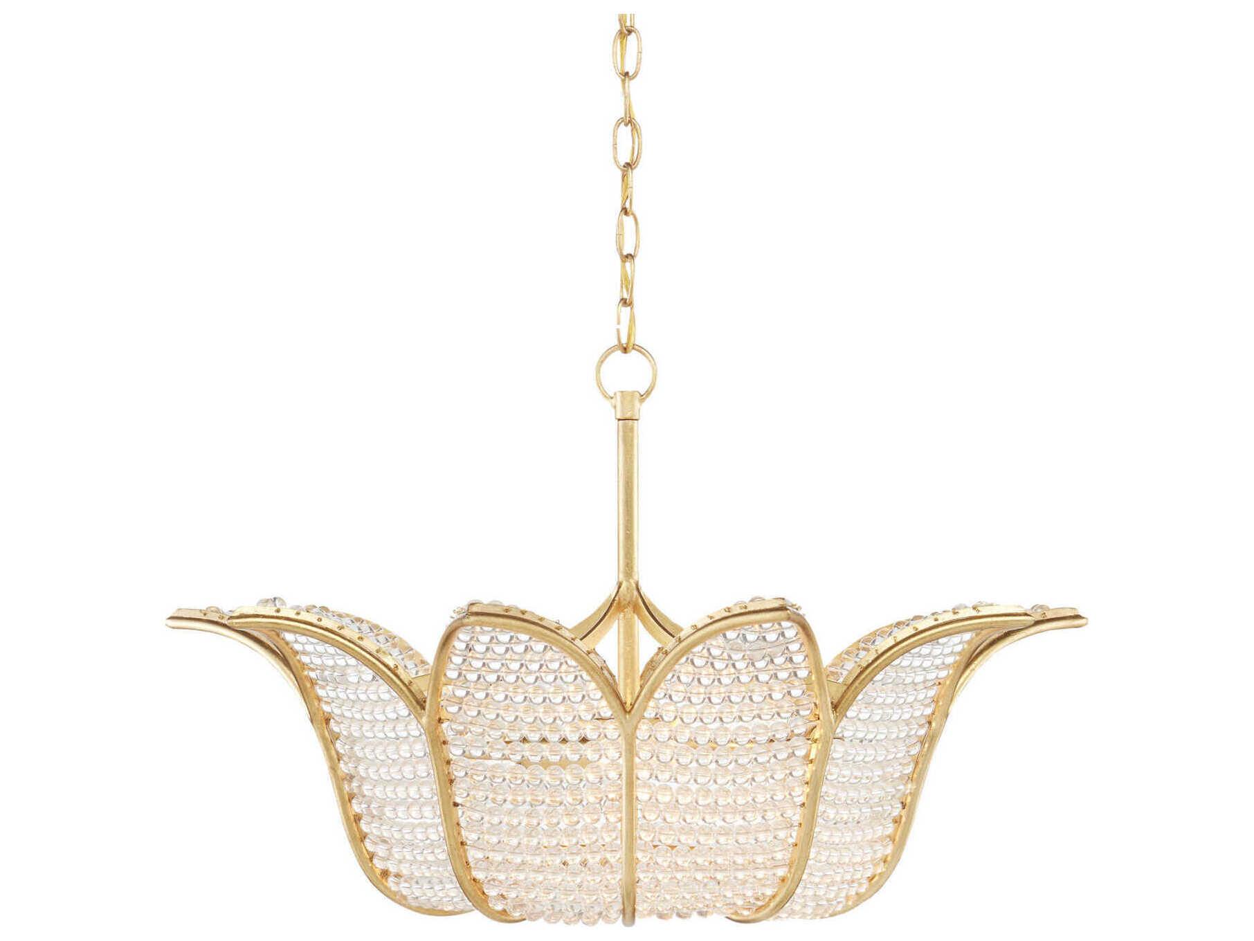Currey & Company Bebe 3-Light Contemporary Gold Leaf Clear Glass Pendant