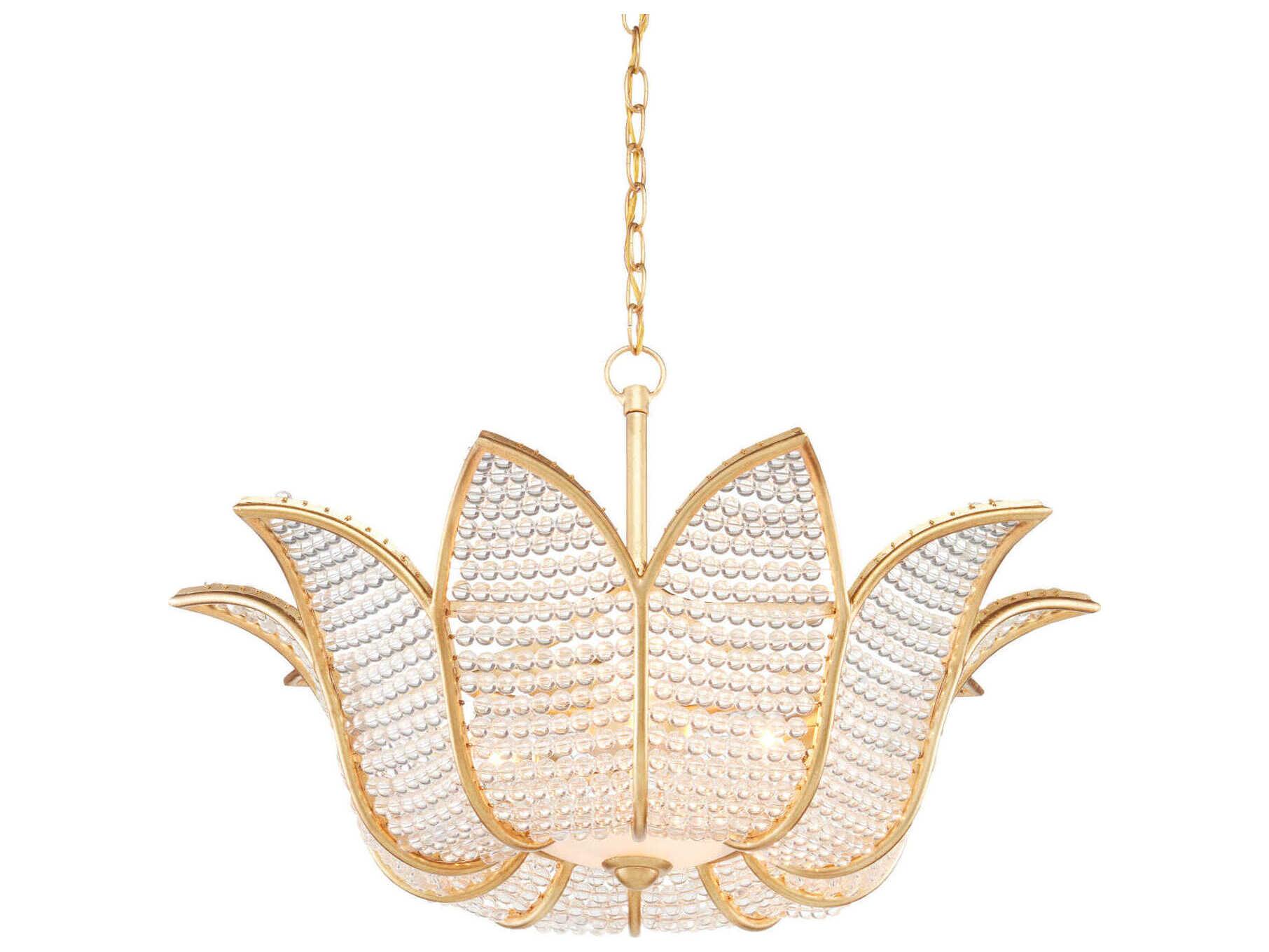 Currey & Company Bebe 3-Light Contemporary Gold Leaf Clear Glass Pendant