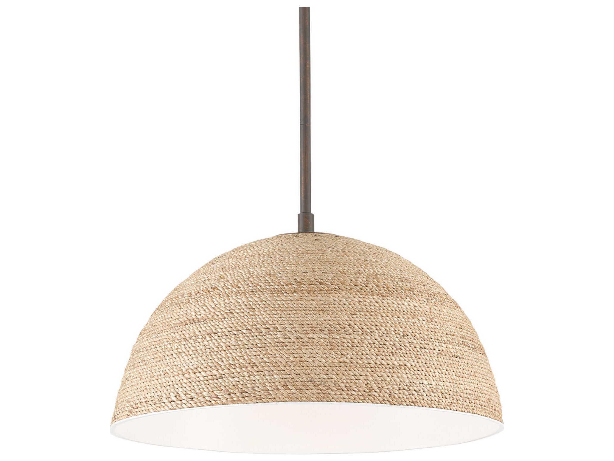 Currey & Company Tobago 1-Light Bronze Gold Sugar White Natural Rope Dome Pendant