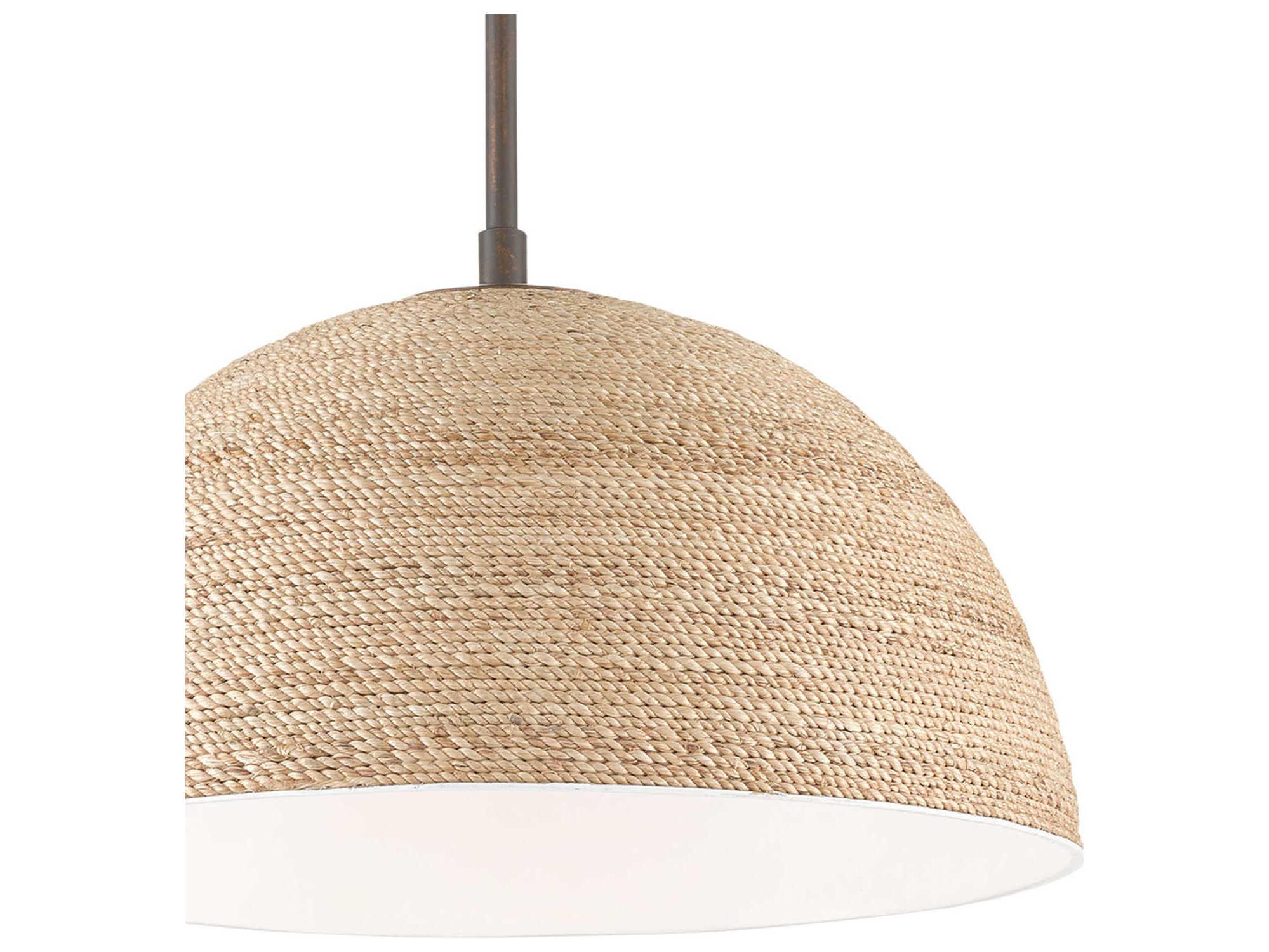Currey & Company Tobago 1-Light Bronze Gold Sugar White Natural Rope Dome Pendant
