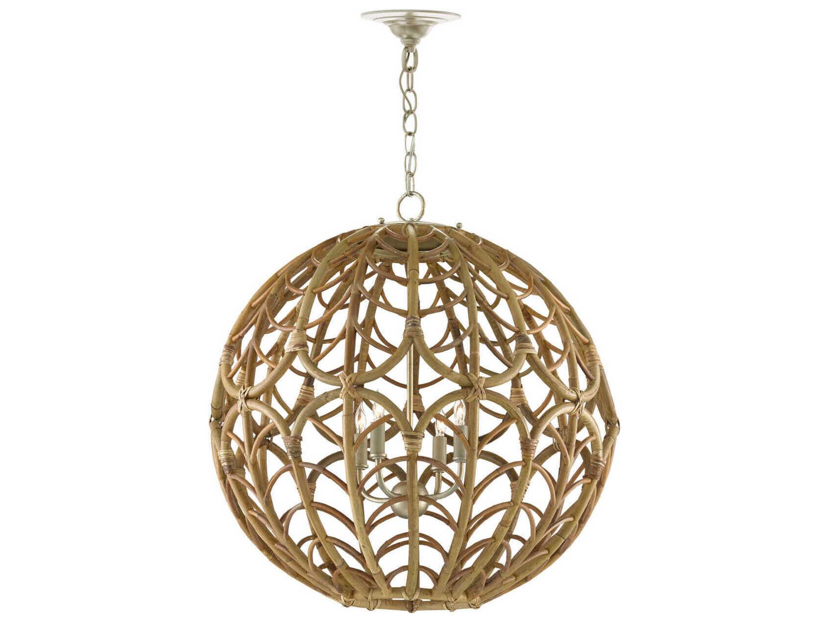 Currey & Company Cape Verde 4-Light Silver Leaf Smokewood Natural Brown Globe Chandelier