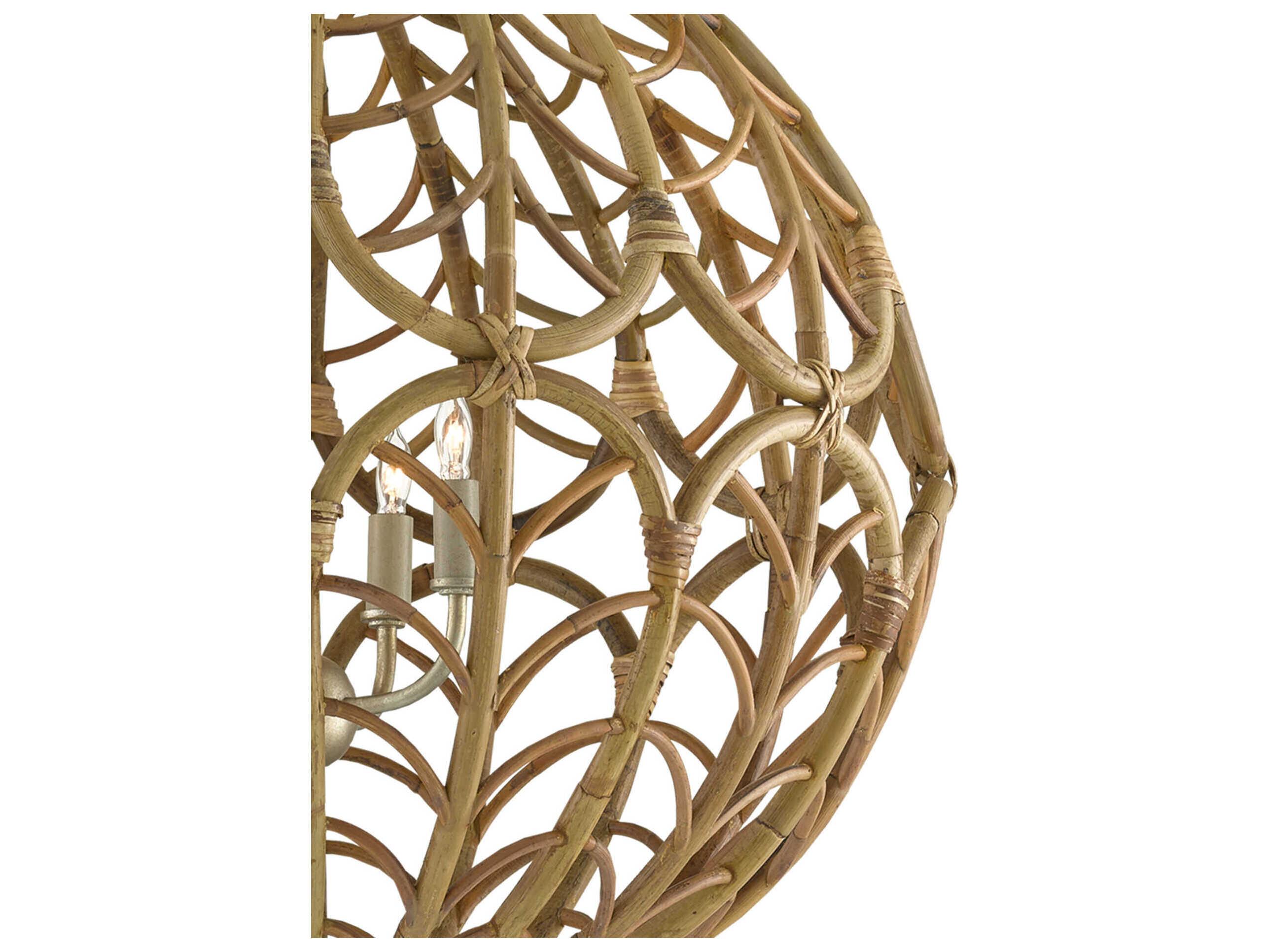 Currey & Company Cape Verde 4-Light Silver Leaf Smokewood Natural Brown Globe Chandelier