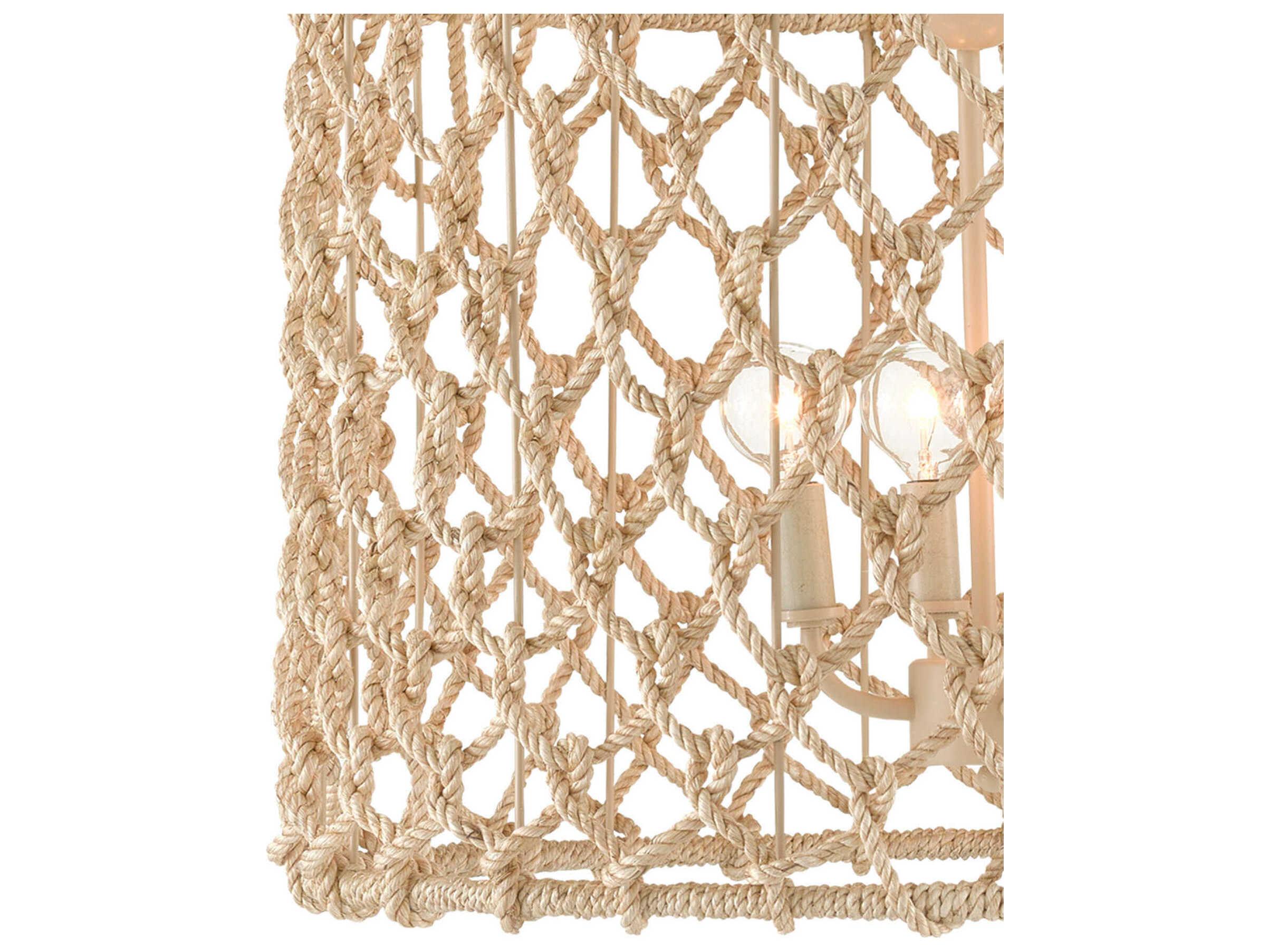 Currey & Company Chesapeake 4-Light Beige Smokewood Natural Rope Brown Drum Chandelier