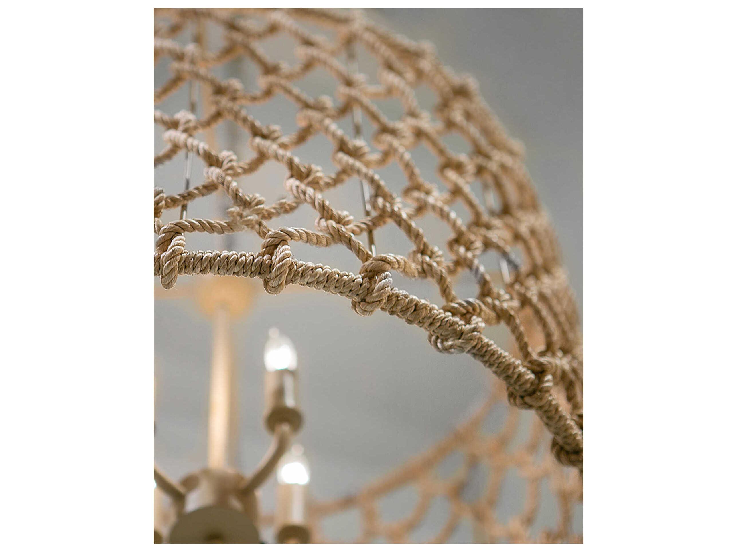 Currey & Company Chesapeake 4-Light Beige Smokewood Natural Rope Brown Drum Chandelier