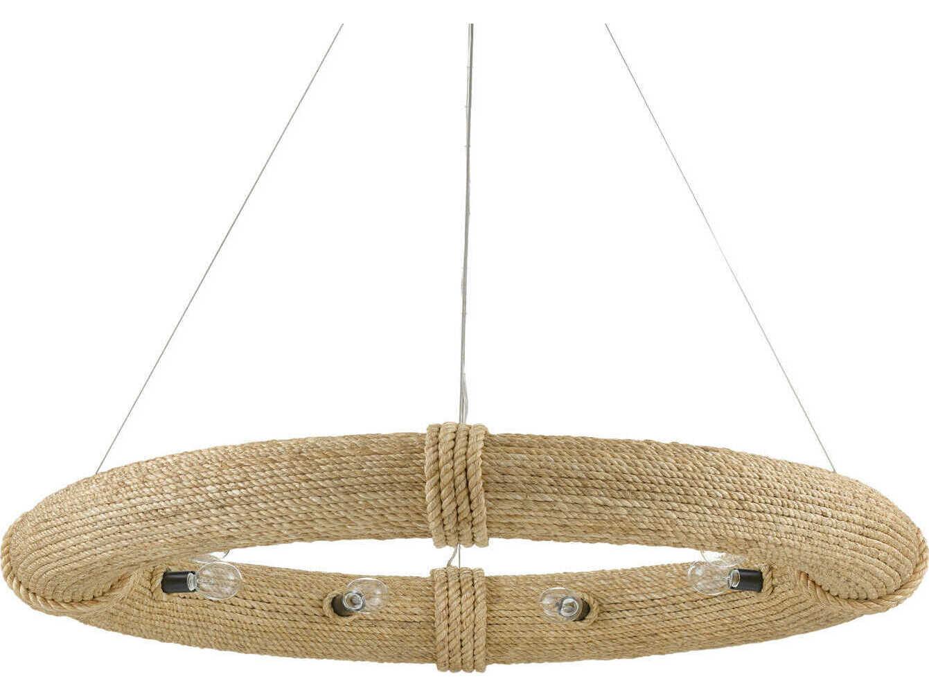 Currey & Company Portmeirion 8-Light Satin Black Abaca Rope Pendant