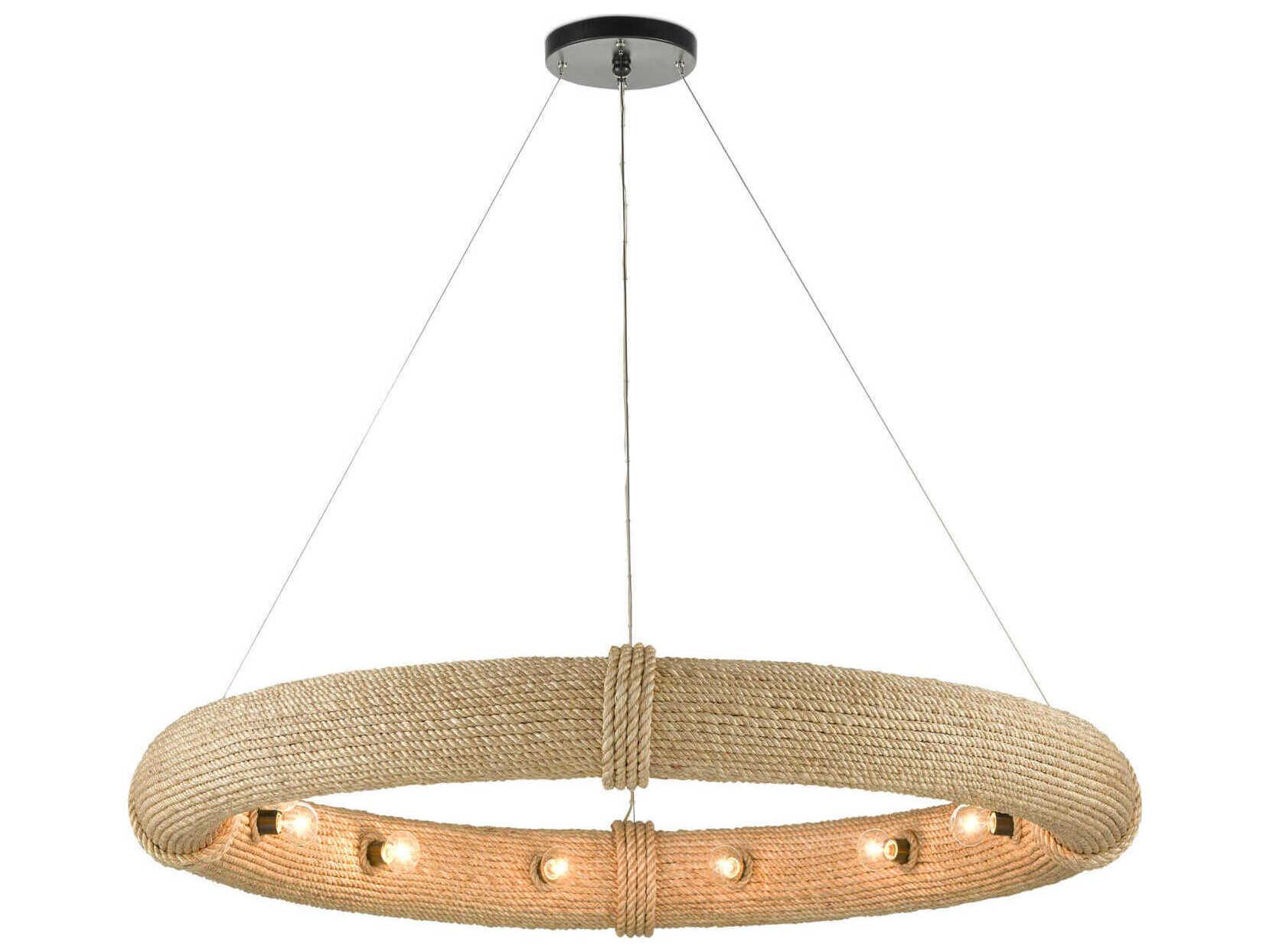 Currey & Company Portmeirion 12-Light Satin Black Abaca Rope Pendant