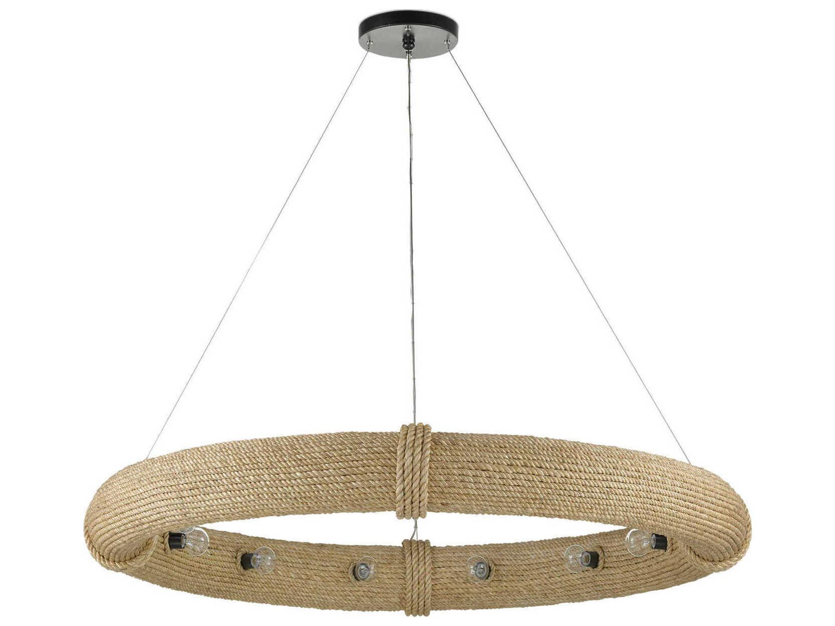 Currey & Company Portmeirion 12-Light Satin Black Abaca Rope Pendant