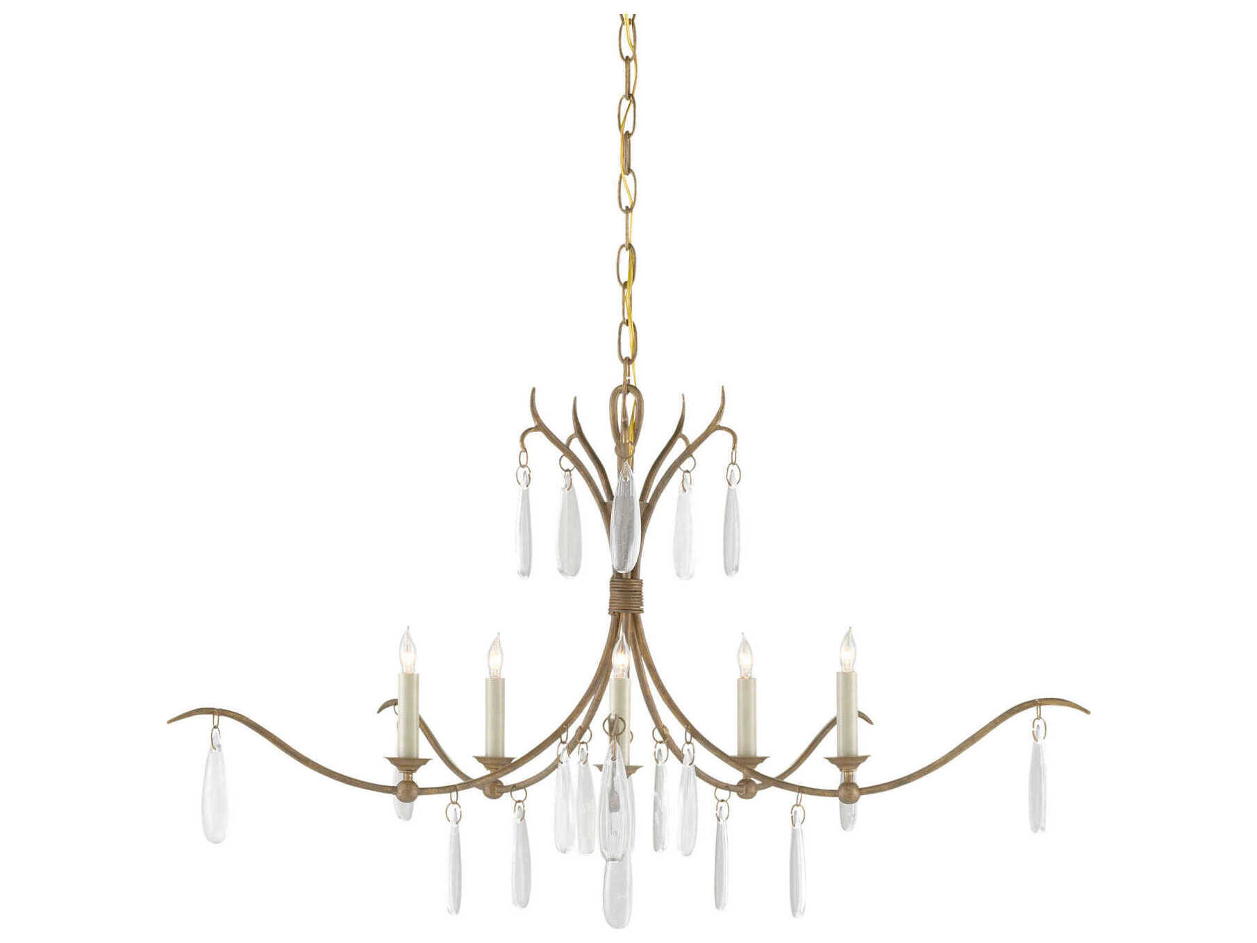 Currey & Company Marshallia 5-Light Rustic Gold Faux Rock Crystal White Glass Chandelier