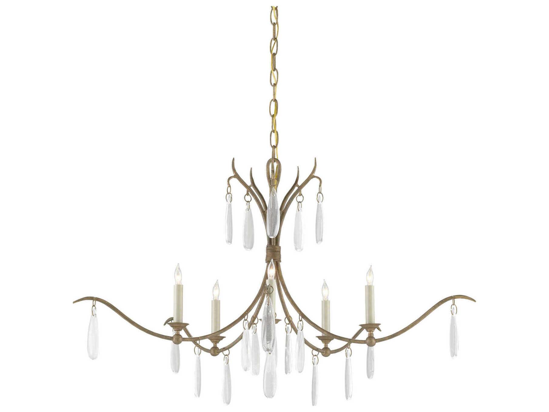 Currey & Company Marshallia 5-Light Rustic Gold Faux Rock Crystal White Glass Chandelier