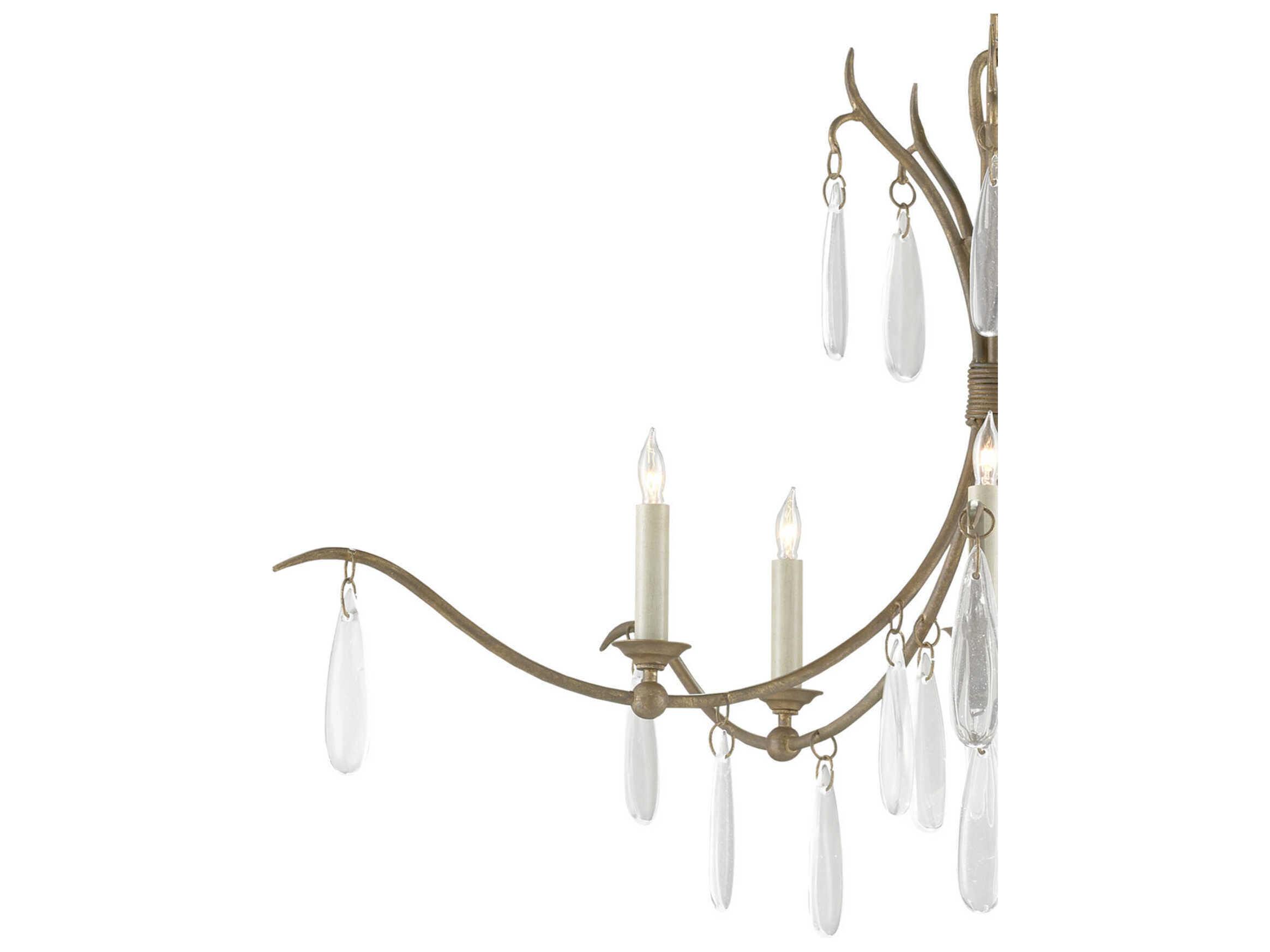 Currey & Company Marshallia 5-Light Rustic Gold Faux Rock Crystal White Glass Chandelier