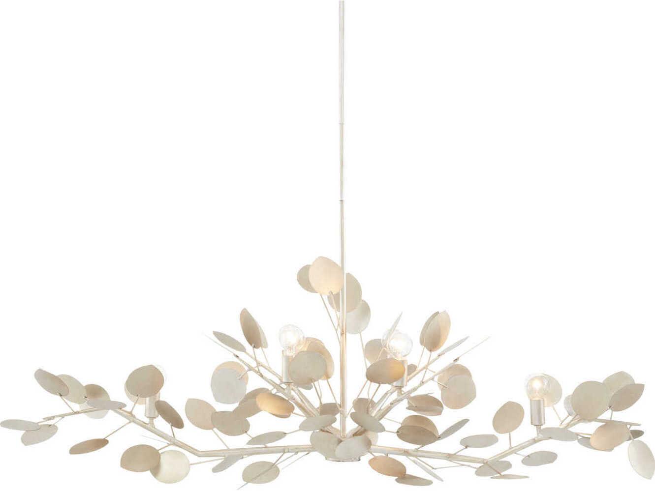 Currey & Company Lunaria 6-Light Contemporary Silver Leaf Linear Island Pendant