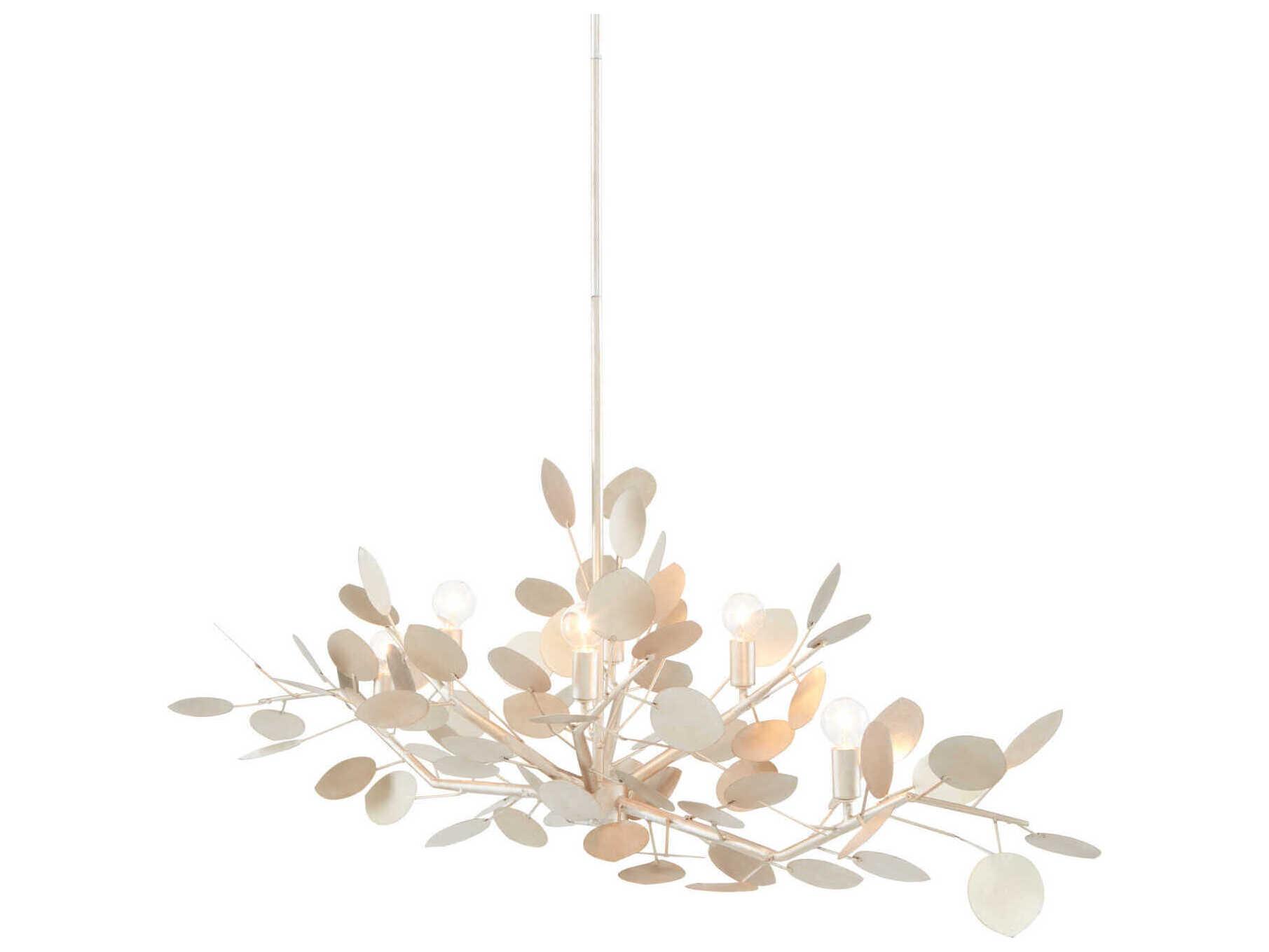 Currey & Company Lunaria 6-Light Contemporary Silver Leaf Linear Island Pendant