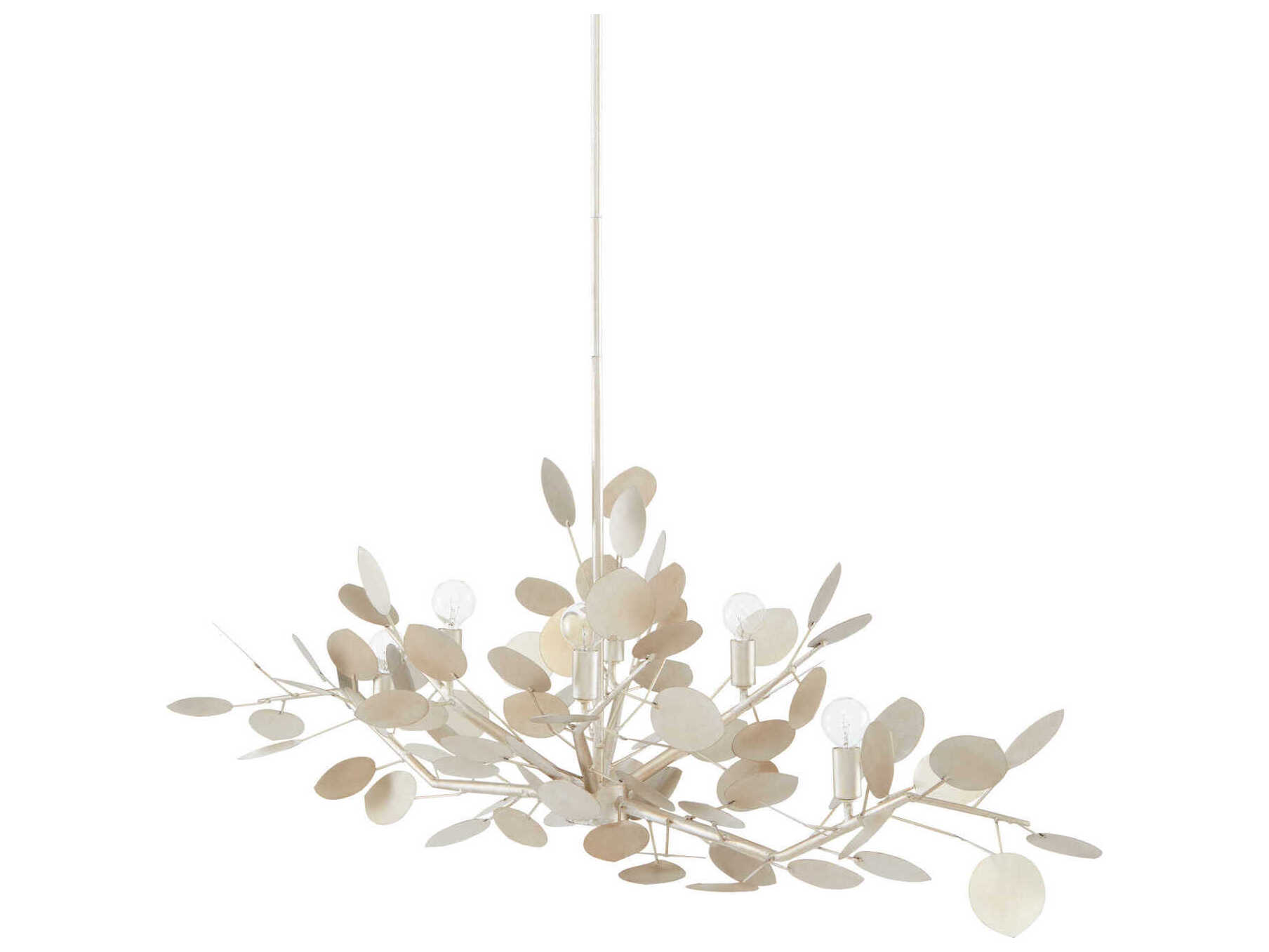Currey & Company Lunaria 6-Light Contemporary Silver Leaf Linear Island Pendant