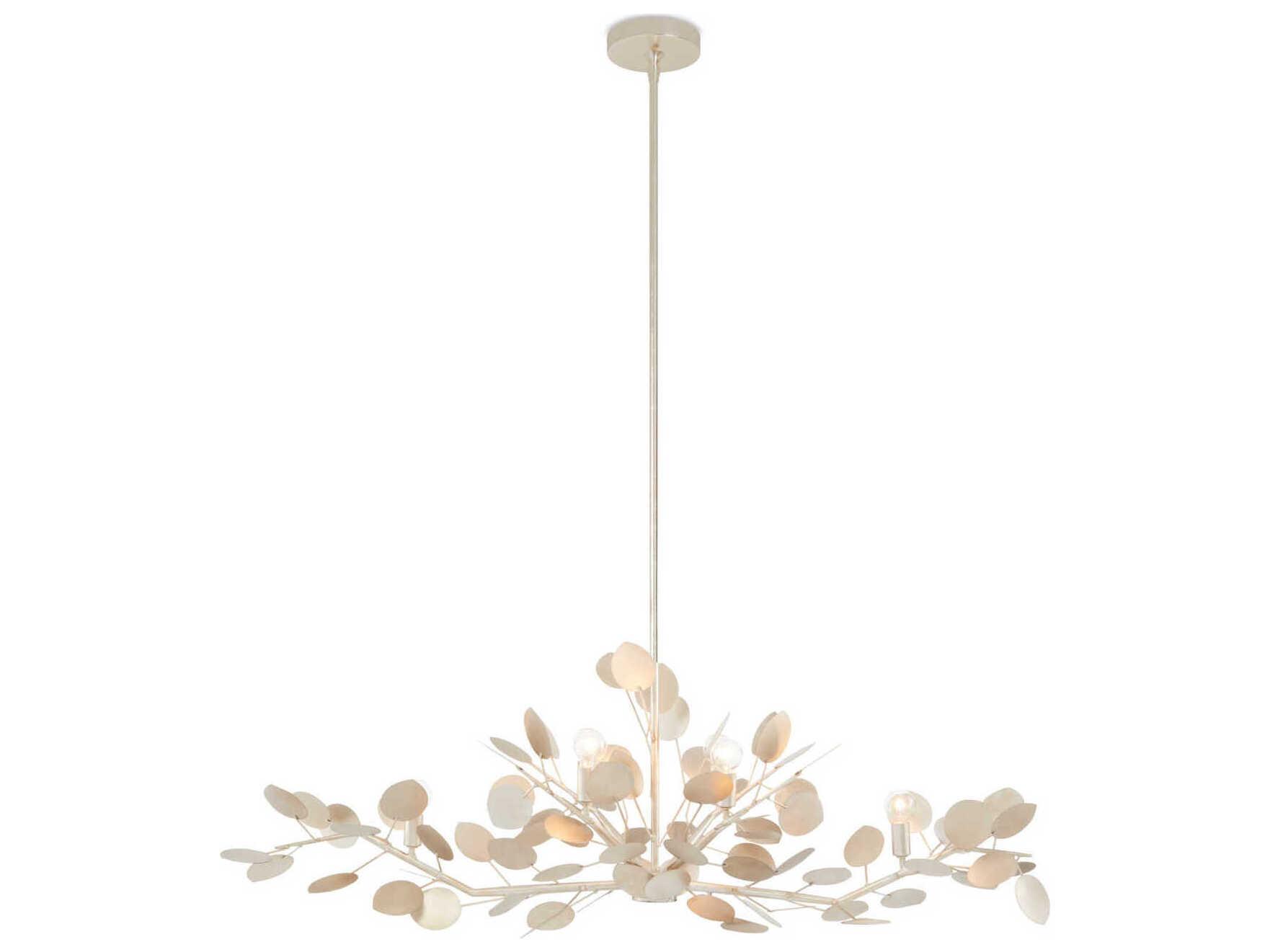 Currey & Company Lunaria 6-Light Contemporary Silver Leaf Linear Island Pendant