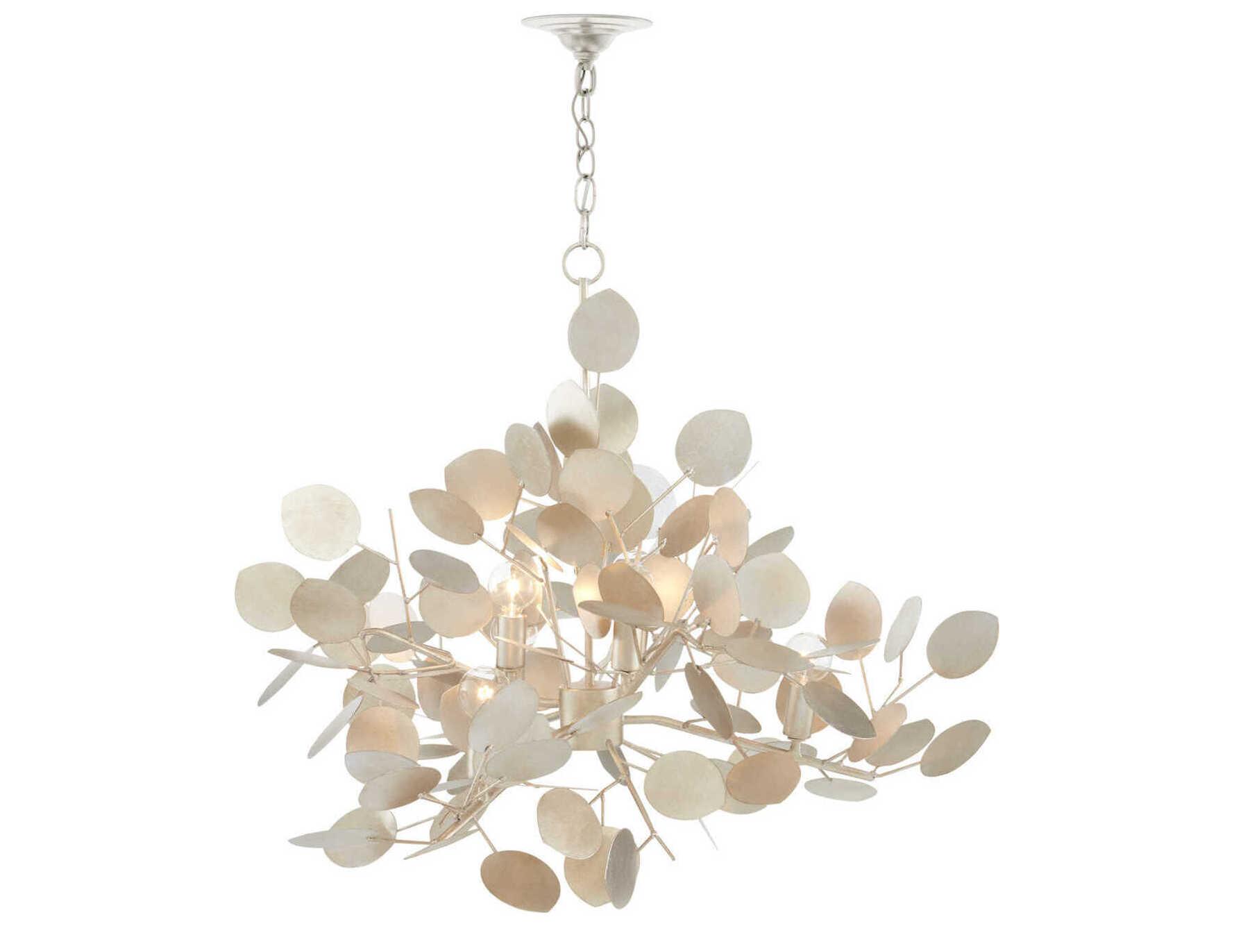 Currey & Company Lunaria 6-Light Contemporary Silver Leaf Chandelier