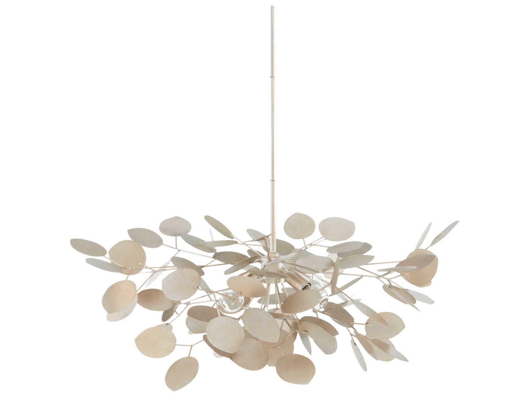 Currey & Company Lunaria 4-Light Contemporary Silver Leaf Chandelier